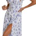 WDIRARA Women's Floral Print Tie Front Square Neck Short Sleeve Split Thigh Dress, Small
