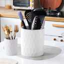 Kitchen Utensil Holder, 7.2"+4" Ceramic Cooking Utensil Holder for Countertop, Large Utensil Crocks for Kitchen Counter, Morden Utensil Organizer for Spatula,Sliverware, Set of 2 (White)