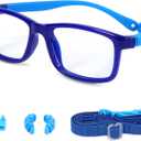 Toddler/Kids/Teens Glasses - Unbreakable TR90 Frame, 180° Flexible, Lightweight & Safe Glasses for Kids Age 2-15 (Blue)