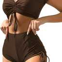 Lilosy High Waisted Tummy Control Drawstring Bikini Set Srting Swimsuit Short Sleeve Top and Tie Side Shorts 2 Piece (X-Large)