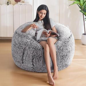 MAXYOYO Bean Bag Chair for Adults, Large 3 ft Bean Bag Chair with Foam Filling, Ultra Soft Fur Lazy Sofa for Living Room Bedroom, Machine Washable Cover (Black)