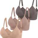 Eleplus 3 Pieces Deep V Wireless Bras for Women Seamless Comfy Bralettes Lightly Lined Multicolors Pack,LArge