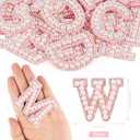 Morcheiong 26Pcs Pearl Rhinestone Letter Patches Self Adhesive A-Z, Stick on Pearl Letter Patches for Clothes, Fabric, Backpack (Pink) (26Pcs 1.8")