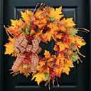 26 Inch Harvest Fall Wreaths for Front Door Outside with Bow | Handmade Autumn Wreath with Maple Leaves,Pine Cones,Red Berries-Indoor Outdoor Thanksgiving Halloween Farmhouse Wall Decor