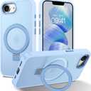 DUEDUE for iPhone 17E/16E Case Magnetic with Ring Stand[Compatible with Magsafe], Full Protective Cover Slim Shockproof Kickstand Phone Case for iPhone 17E/16E 6.1", Light Blue