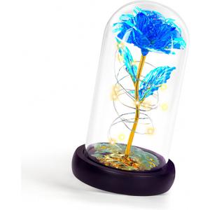 Childom Mothers Day Flowers Gifts for Mom Grandma,Birthday Gifts for Women,Valentines Gifts for Her,Mom,Women,Wife,Grandma,Light Up Rose in Glass Dome,Colorful Blue Mothers Day Flowers for Delivery