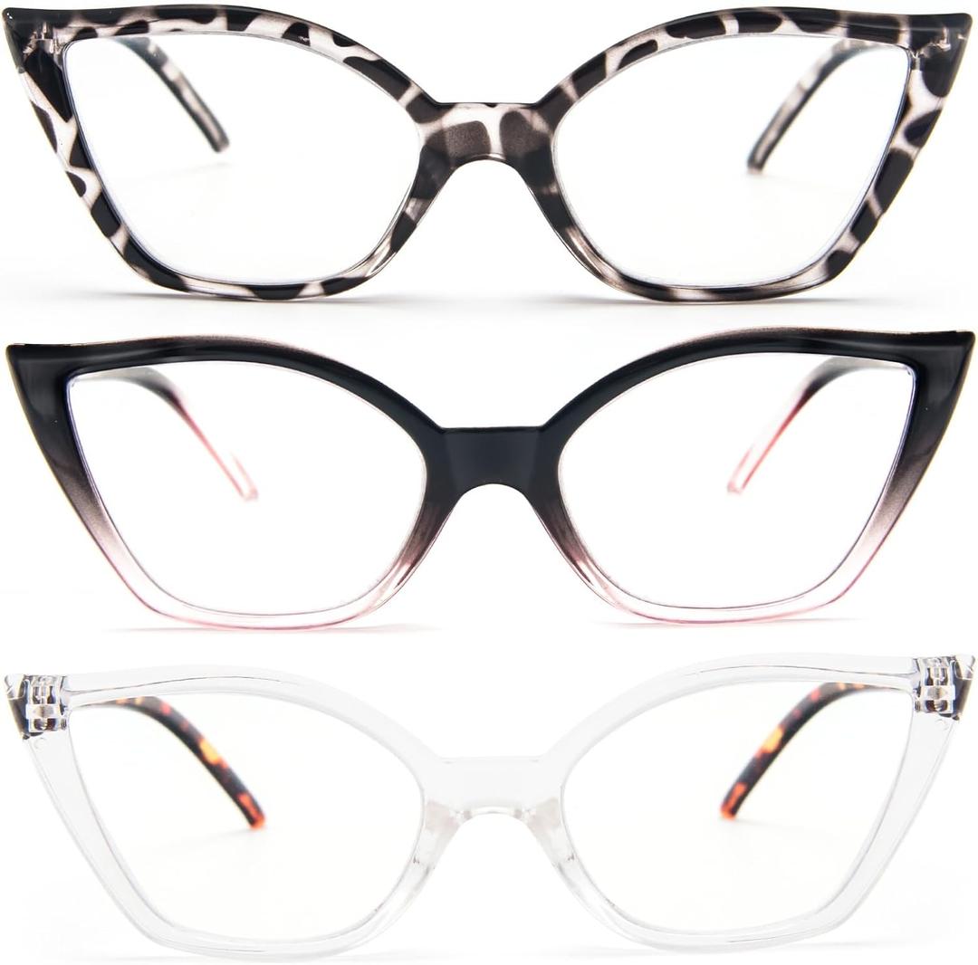 DXYXYO Cat Eye Reading Glasses for Women 3 Pack Anti Blue Light Computer Readers Stylish Retro with Spring Hinge +1.00