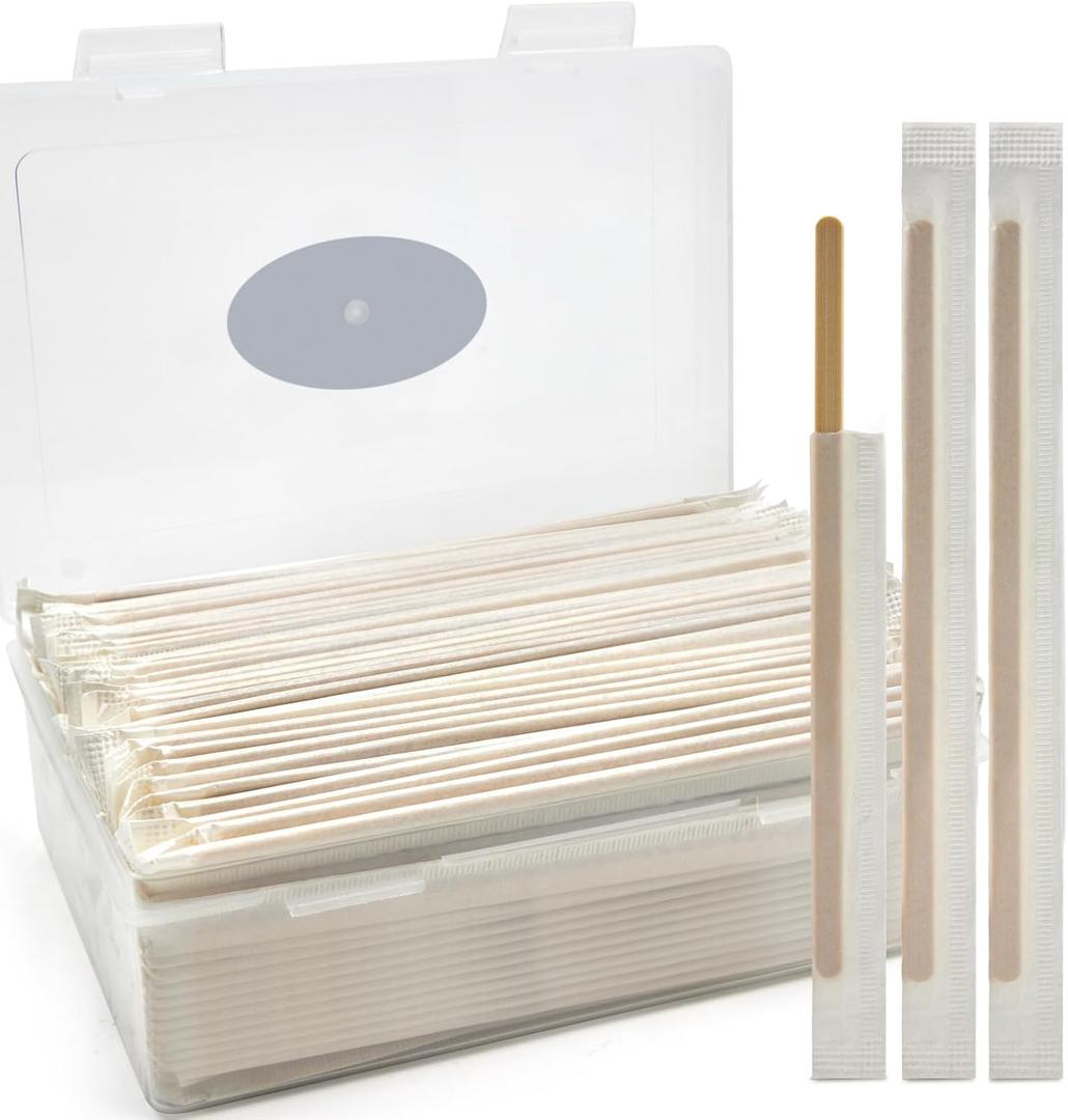 Bamboo Coffee Stirrers Individually Wrapped 200 Count in Storage Box  Coffee Stir Sticks 5.5 inch Coffee Bar Disposable individually wrapped coffee stirrers for Coffee and Cocktail