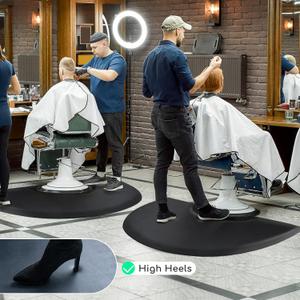Salon Mat 3x4 Barber Shop Chair Mat Anti-Fatigue Salon Floor Mat - Black Semi Circle Salon mats for Hair Stylist - 1/2" Thick Comfort Salon Standing Mat (3x4x1/2")