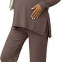 Women's Maternity Pajamas Sets, Long Sleeve Pregnancy Postpartum Delivery Lounge Nursing Pjs with Pockets Pjs (Coffee) Small