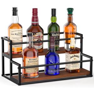 THYGIFTREE Liquor Bottle Display Shelf 2 Tier Rack Holder Bar Shelf Stand for Whiskey Risers Organizer Kitchen Countertop (1-pack)