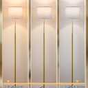 60" Modern Floor Lamp for Living Room, Standing Lamp with White Linen Lampshade, Remote and Foot Switch, Tall Lamp with A19 9W 3000K-6000K Color Temperature 10%-100% Brightness Dimmable Bulb, Gold