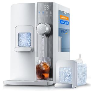 Ice Maker Water Filter Dispenser, 3 in1 Countertop Instant Hot & Cold Water -7 Stage Purification with Remineralization 7 Temperature & 5 Dispensing Volume Options Portable No Installation. (White)