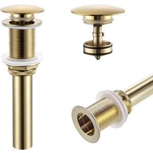 KOKOSIRI Pop Up Sink Drain with Strainer Basket, Brushed Gold Bathroom Sink Drain with Detachable Hair Catcher Anti Clogging for Vanity Vessel Sink Without Overflow, C1002BG