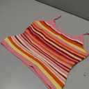 Women Y2k Striped Knitted Tank Tops Fitted Low Cut Cami Top (S)