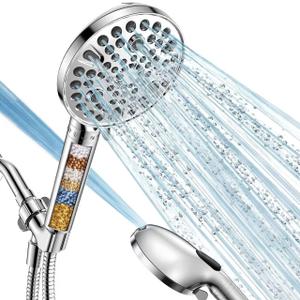 Handheld Shower Head with Filter - High Pressure Shower Head with 10 Spray Modes, Hard Water Softener Showerhead with Hose, Bracket and Shower Filters to Remove Chlorine and Heavy Metals (Chrome)
