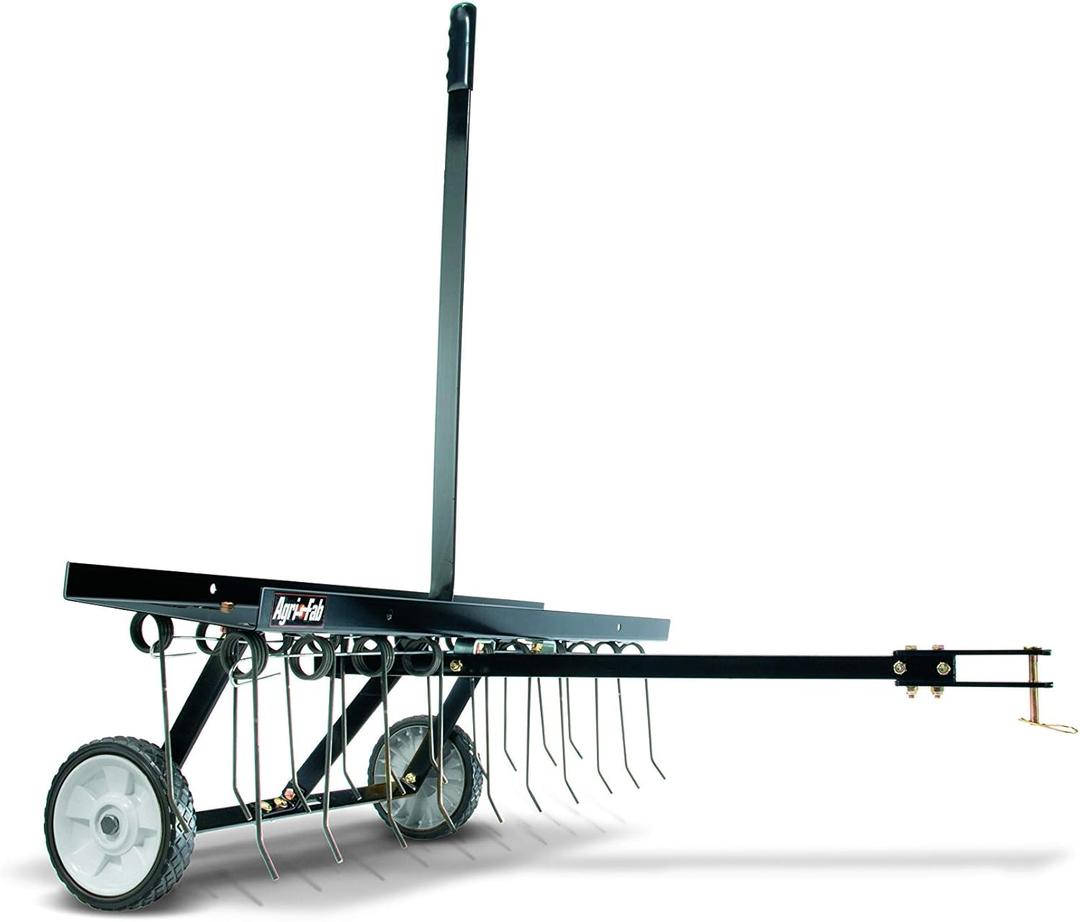Agri-Fab 45-0295 48in Tow Behind Lawn Dethatcher,24 Durable Spring Steel Tines Lawn dethatcher, Designed to pull behind Lawn and Garden Tractors, Black