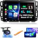 4+64 Car Stereo for 2007-2012 Chevrolet Chevy Silverado Impala GMC Sierra Acadia Enclave Yukon, 8" IPS Touch Screen Car Radio with GPS Wireless&Wired CarPlay/Android Auto, Backup Camera/DSP/SWC