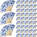 24 Pcs Chinoiserie Printed Hand Fan Summer Retro Paper Fans Blue and White Porcelain Folding Fans for Dancing, Party, Wedding Gifts, Home Decorations