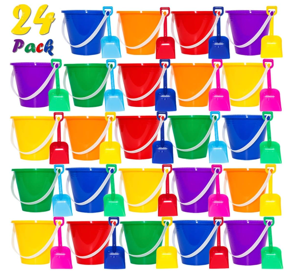 Holady 5.28'' Inch Sand Beach Buckets Pail with Shovels,Sand Bucket Water Pail for Beach Fun Great Summer Party Accessory(24 Bucket+24 Shovels)