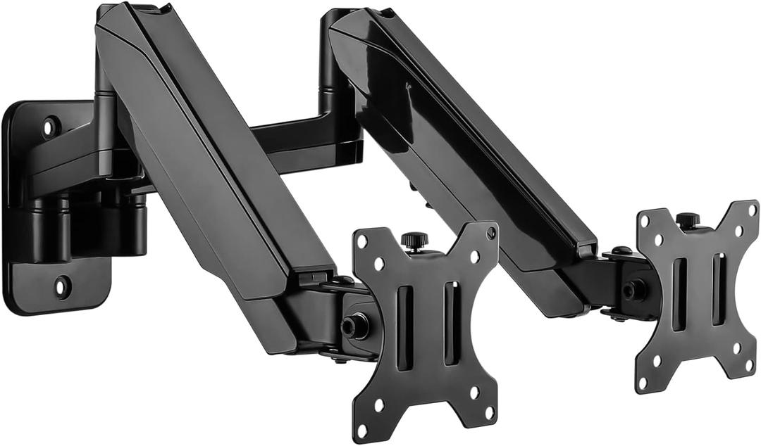 Dual Monitor Wall Mount, Double Monitor Wall Stand for Two 17-32 inch Flat Computer Screens, Height Adjustable Gas Spring Mounted Bracket Arms Hold up to 17.6lbs, VESA 75/100