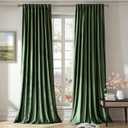 PRIMROSE Emerald Olive Green Velvet Curtains 108 inch Long for Living Room,Set of 2 Panels Blackout Rod Pocket Back Tab Window Treatment Room Darkening Heavy Decorative Curtains Drapes for Bedroom