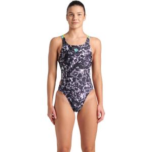 ARENA Womens Performance Women's Rockin Swim Tech Multi Back Training Swimsuit Ladies Bathing Suit (22, Multi Black/Water/Soft Green)