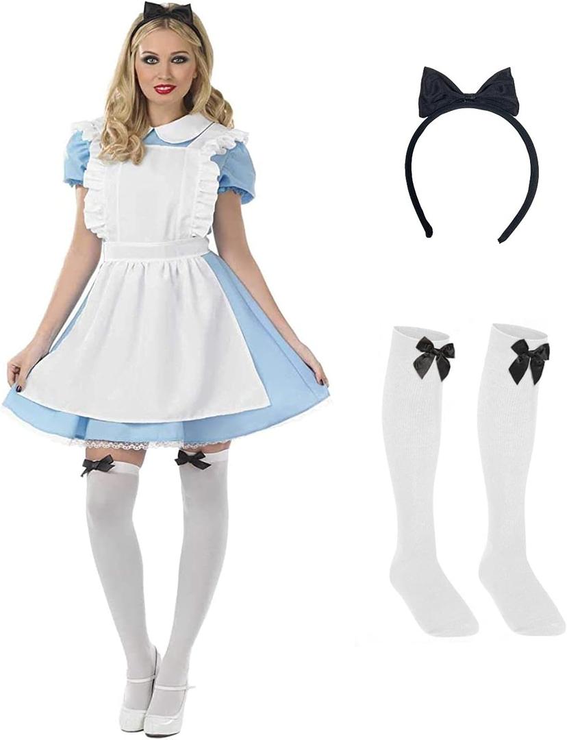 fun shack Alice Costume for Women, Adult Wonderland Dress, Classic Alice Outfit, Fairy Tale Costume for Parties (Large)