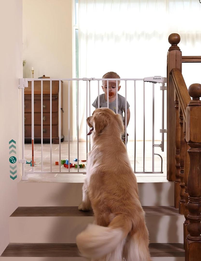 Babelio Removable & No Bottom Bar Baby Gate, 29-43", 36" H Hardware Mounted (Drill Needed)| Wide Walk-Thru| Auto-Close Safety Dog/Pet Gate for Stairs & Doorways (White)
