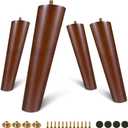 FoDau770 Brown Rubber Wood Furniture Legs 9 Inches, Slant Tapered Wood Feet Mid Century Sofa Legs Set of 4, 5/16" UNC Furniture Feet Replacement Parts for Cabinet Couch Dresser Chair Ottoman Table