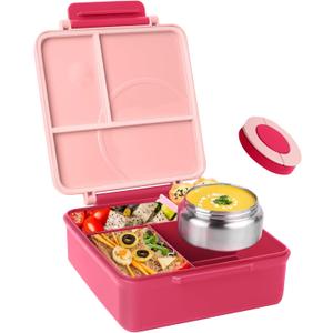 Insulated Bento Box for Kids - 8oz Thermos Leak-Proof Lunch Container, 4 Compartment for Hot & Cold Food, School & Travel