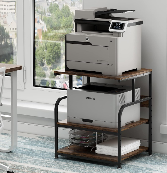 Fannova Large Printer Stand with Adjustable Storage Shelf, 3 Tier Printer Cart with Wheels for Home Office Organization, Rolling Table Stand for Heat Press Mini Fridge, Industrial Style 