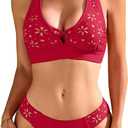 RIHOAS Bikini Sets for Women Two Piece Bikini Swimsuits Modest Petal Hollow V Neck Top and Low Rise Bottom (Red)