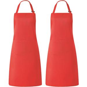 2 Pack Red Aprons for Cooking with Pockets Kitchen Aprons for Chef Men Women Adjustable Neck Strap BBQ Grilling Apron