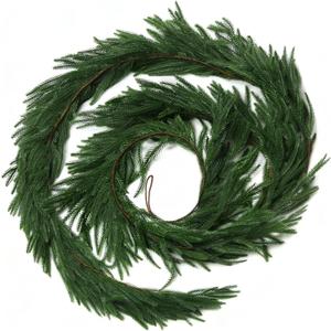 2Pack 6FT Christmas Garland Real Touch Norfolk Pine Garlands, Realistic Greenery Garland for Mantle, Fireplace, Stairs, Table, Door, Porch, Deluxe Green Garland for Indoor Outdoor Winter Holiday Xmas Decor
