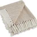 DII Herringbone Striped Collection Cotton Throw Blanket, 50x60, Stone