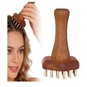 24teeth Copper Head Massage Comb for Body and Scalp Meridian Point Massager Brush for Body and Scalp Relief Body Massage Brush for Cellulite Remover Chinese SPA Gua Sha Tool Wooden Handle