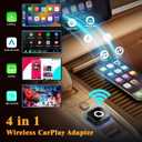 4 in 1 Screen Mirroring Wireless CarPlay Adapte, 2026 Upgraded Wired to Wireless for Apple CarPlay & Android Auto & AirPlay & MirrorLink, Mini USB Car Play Adapter with Type-C Extension, Plug and Play