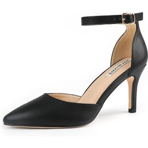JOY IN LOVE Closed Toe Heels Pumps for Women 3IN Stiletto Pointed Toe Ankle Strap Heels (10, Black Matte)