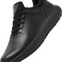 SHULOOK Men's Non Slip Work Shoes Lace Up Slip Resistant Sneakers Waterproof Food Service Kitchen Chef Restaurant Slip On Walking Shoes Lightweight Comfortable Nursing Shoes Working Footwear (10.5, Black)