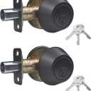 1 Side Keyed Deadbolt Lock,Single Cylinder Dead Bolt, Matte Black Round Exterior Keyed Front Entry Inside Door Deadbolt, 2 Pack