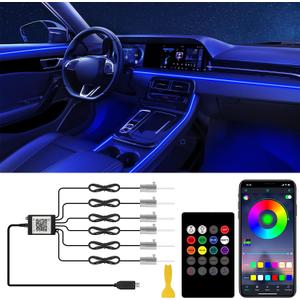 Interior Car LED Lights with Wireless APP/RF Remote Control, RGB 6 in 1 Ambient Lighting Kit with 315 Inches Fiber Optic,16 Million Color Neon Strip Inside Sync to Music,Car Decorations Accessories