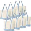 8 Pcs Large Canvas Tote Bags Bulk with Top Zipper Closure, Reusable Grocery Shopping Bags, Bachelorette Party DIY Gifts (21" X 15" X 6",Light Blue)