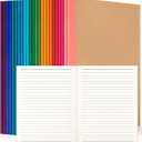 24 Pack Lined Notebook Journals Bulk, 7-1/2" x 9-3/4", Wide Ruled Paper, 30 Sheets/60 Pages, Kraft Cover with Rainbow Spines, 12 Colors Lined Composition Notebook Journal for Work Study Note Taking