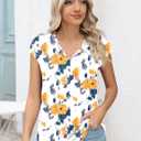 Kistore Women's Summer Casual V Neck Tank Tops Cap Sleeve Loose Fit Blouses Tunic Shirts (L)