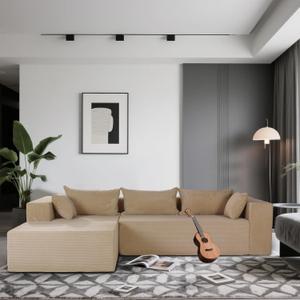 108Modular Sectional Sofa Couch with Ottoman  L-Shaped Cloud-Like Comfort, Premium Corduroy Fabric, No Assembly, Big & Tall Plush Couch for Living Room & Apartment