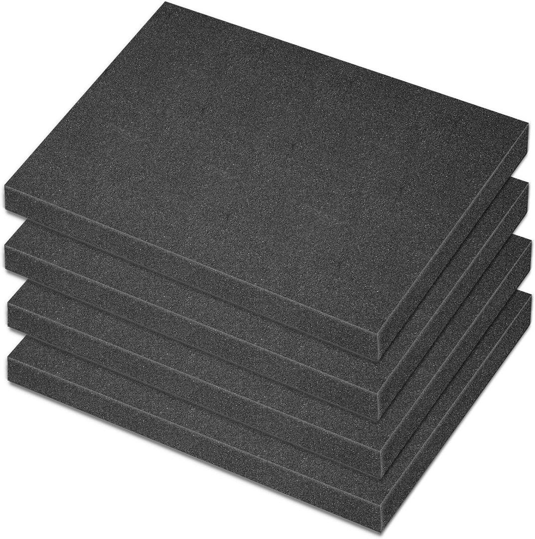 Polyurethane Foam Padding, 4 PCS 16 x 12 x 0.5 Inch Black Soft Cuttable Packing Foam Inserts for Cases, Furniture, Automotive and Packaging