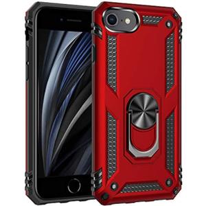 Korecase for iPhone SE 3 Gen 2022 Case,iPhone SE 2020 Full Body Rugged with Built-in Finger Ring Kickstand Military Heavy Duty Protection Shockproof Cover for iPhone SE 2022 4.7 Inch - Red