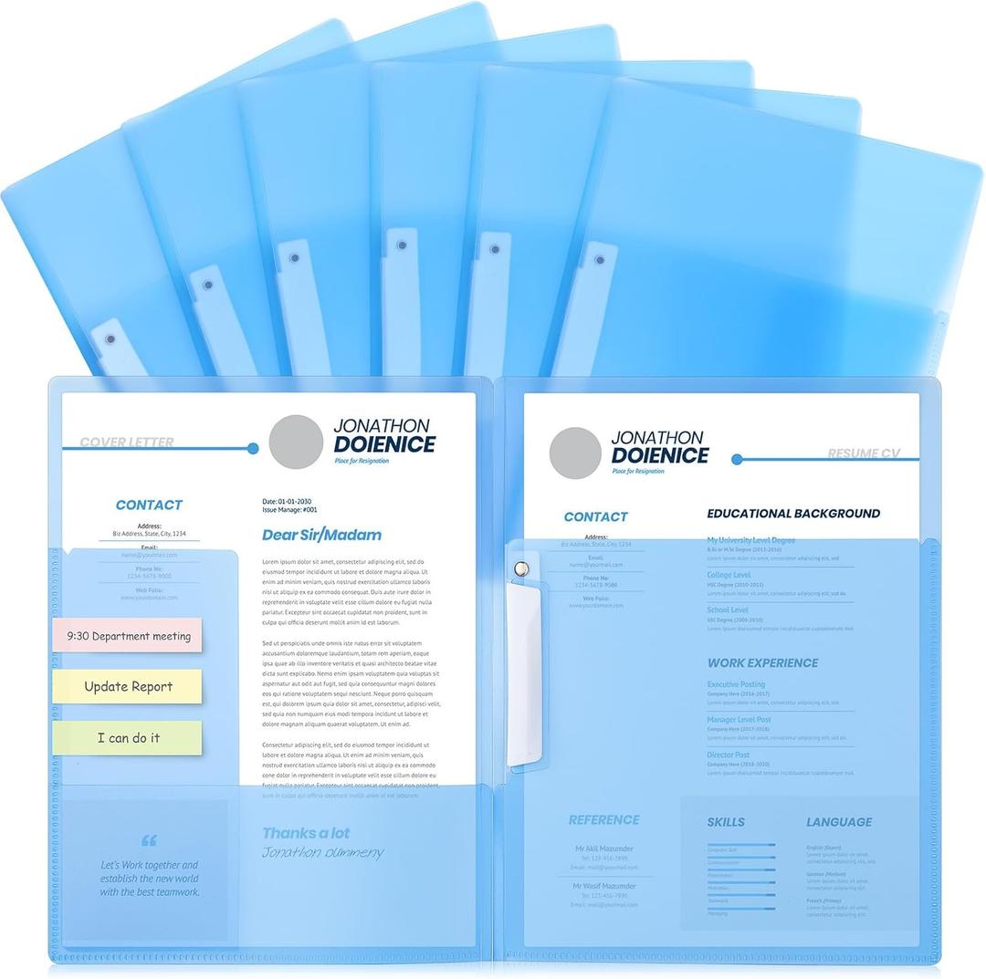 Seajan 6 Pack 3 Pocket File Folders with Clip,Water Proof Material Foldable Design for Easy Review, File Folder for Documents, Report Covers Presentation Folders, Letter Size 12.29.1inch (Blue)