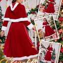 RSLOVE Christmas Dresses for Women - Mrs Claus Santa Costume with Removable Hooded Cape and Belt Holiday Party Outfit (Medium, Red)